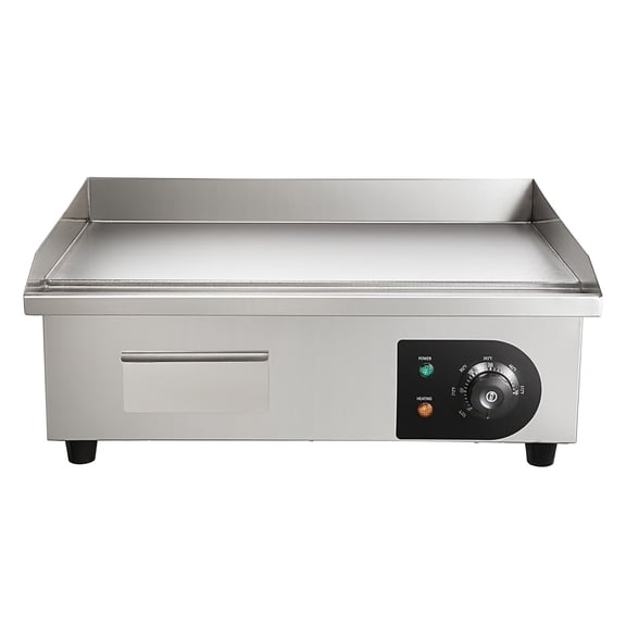 Commercial Stainless Steel Griddle, 21x11.8" Flat Top Grill with Adjustable Temperature Control (122-570°F), Includes Spatula&Brush