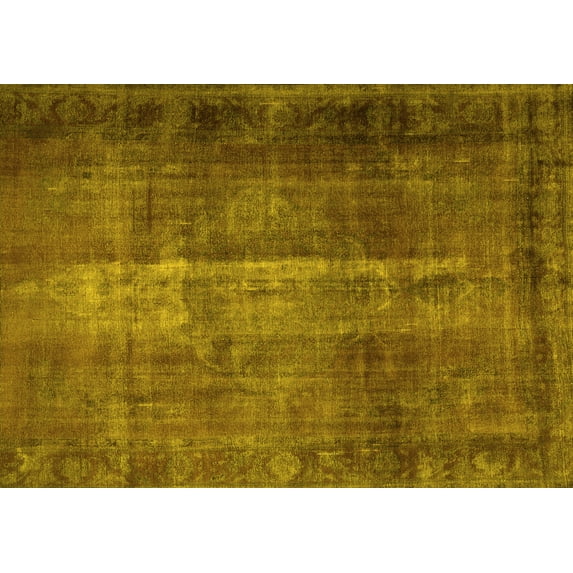 Ahgly Company Machine Washable Indoor Rectangle Persian Yellow Traditional Area Rugs, 8' x 10'