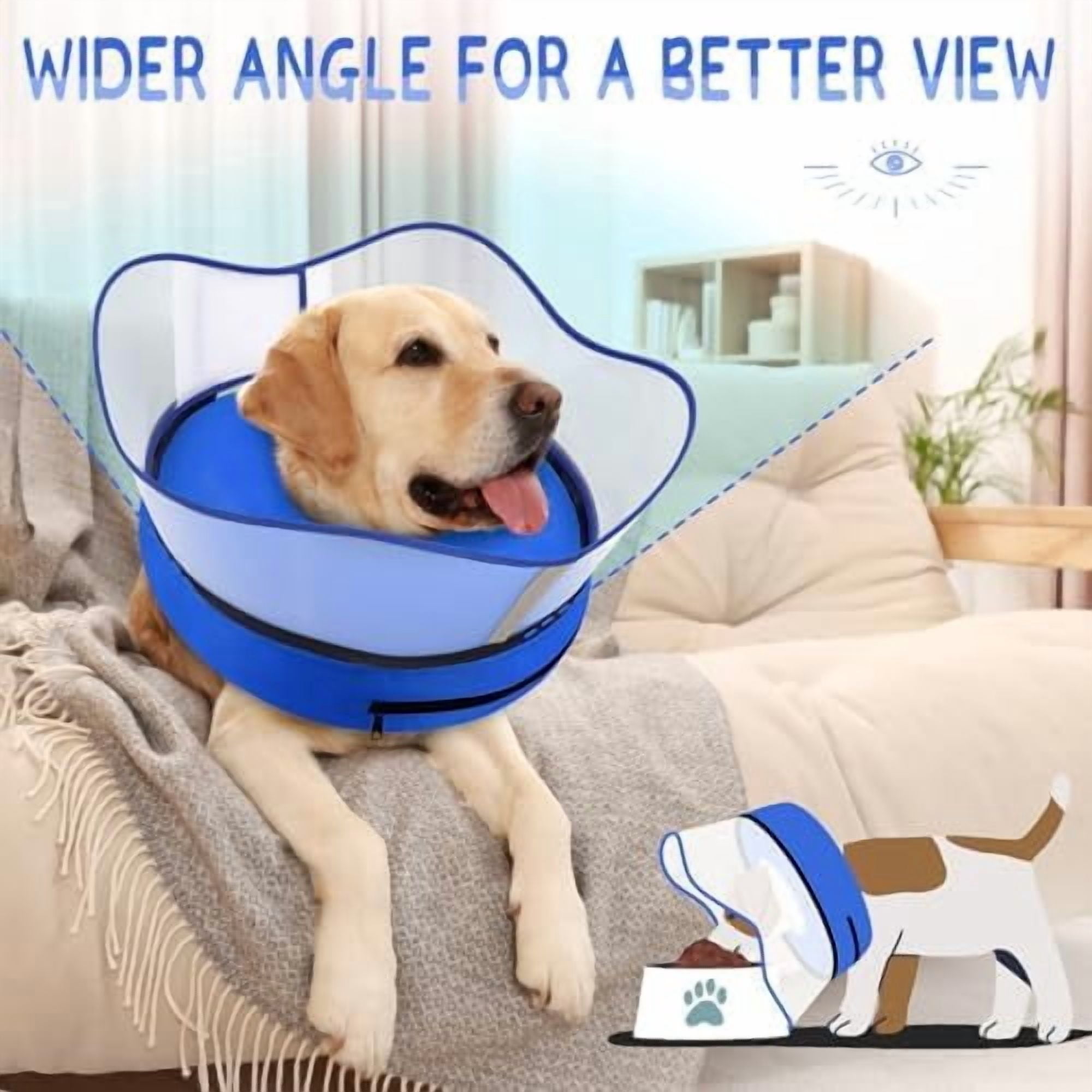 Raised Inflatable Dog Cone Collar to Stop Licking, Soft Dog Cone Alternative After Surgery, Pet Neck Donut Collar for Small Medium Large Dogs Solid Blue,L(Neck 12"-16")