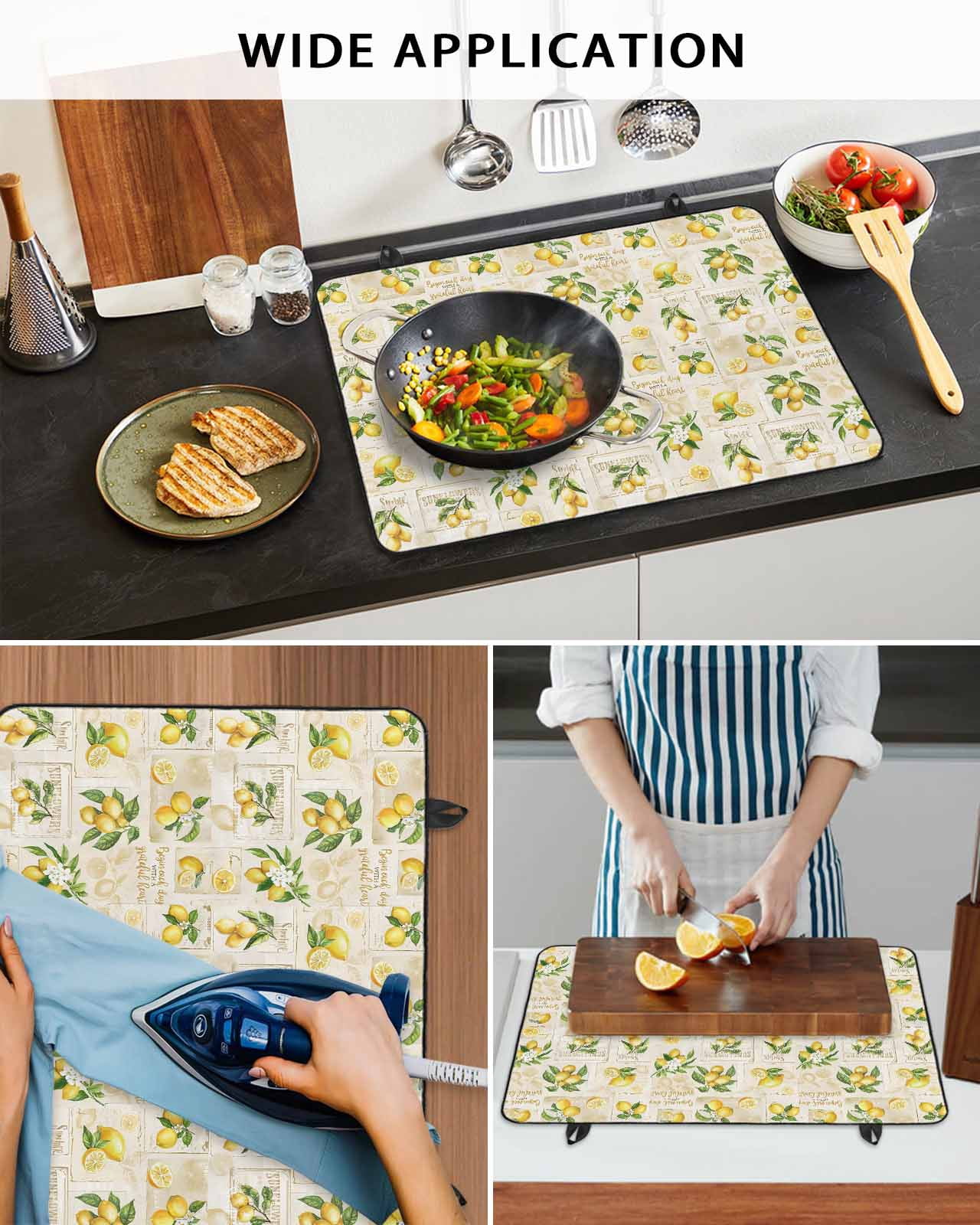 nqOlkjepod Large Induction Cooktop Protector Mat 24"x21", Summer Lemons Stove Top Covers for Electric Stove, Retro Country Botanical Plants Fruit Stove Burner Cover Mats, Glass Top Stove Cover