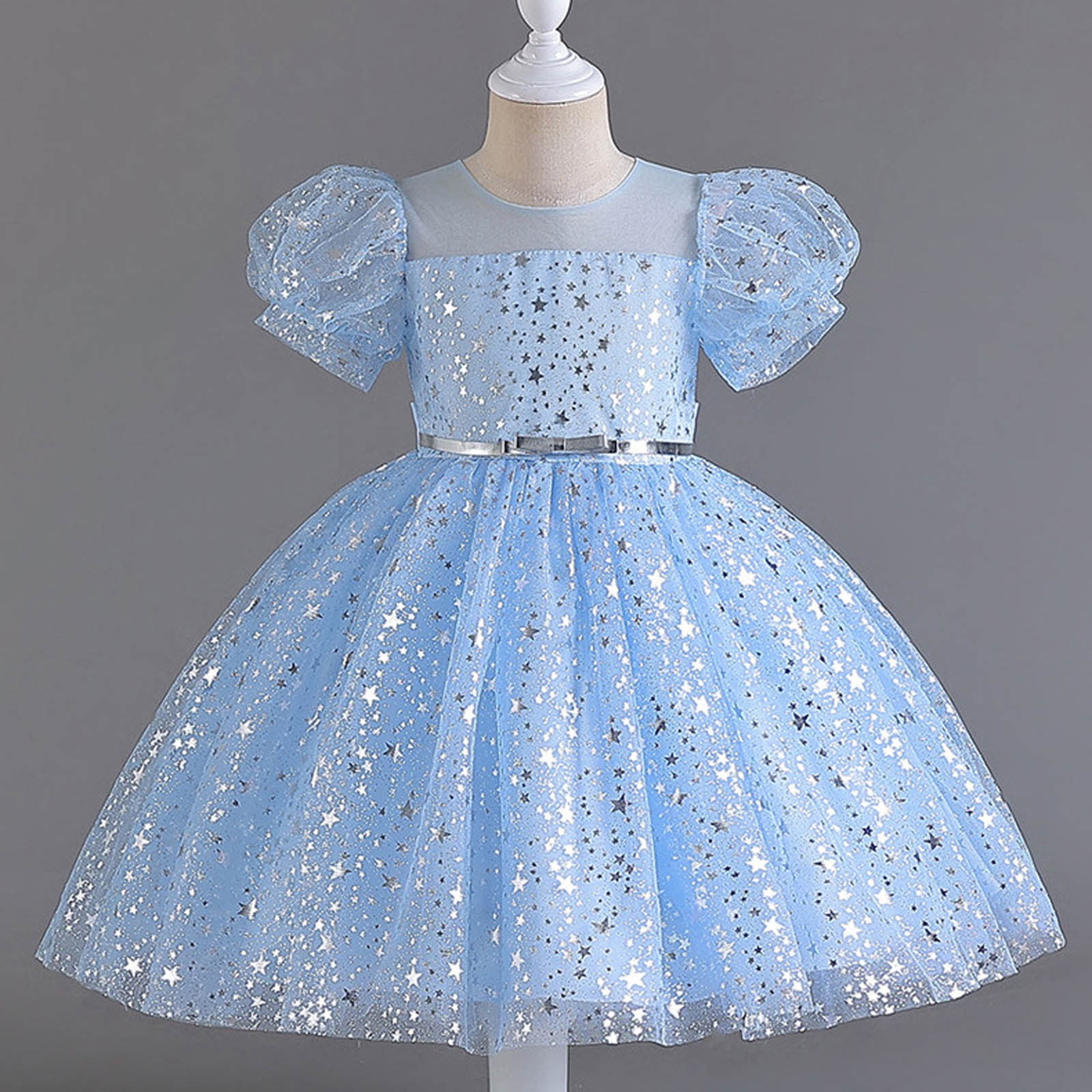 Girls Sequins Tutu-Dresses Layered-Tulle Size 4-12 Toddlers Kids Cute Short Puffed Sleeve Crewneck A-Line Birthday Evening Party Dress
