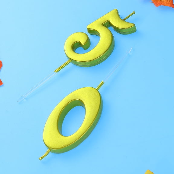 Toyvian 2pcs 50 Birthday Candle Number Decoration Bithday Cake Topper Candles Party Supplies (Number 5 0, Golden)