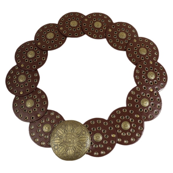 LOLIPPYY Brown Western Belt with Vintage Disc Design and Chunky Metal Buckle for Men and Women