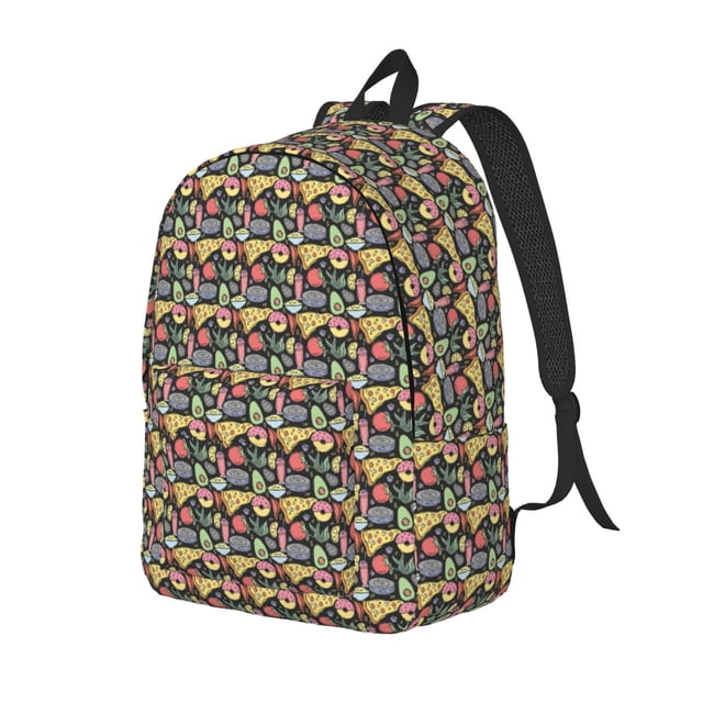 Balery Doodle Food Mochila Clásica Impresa Básica para Viaje, Mochila Escolar Resistente al Agua, Mochila de Lona con Correas Ajustables-Medium
