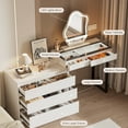 thumbnail image 4 of BROTTAR Corner Makeup Vanity Desk with Mirror and Lights, 58" Modern L-Shaped Vanity Table with Glass Top, Large Dressing Table with 2 Drawers & 3 Tier Dresser for Bedroom, White, 4 of 8