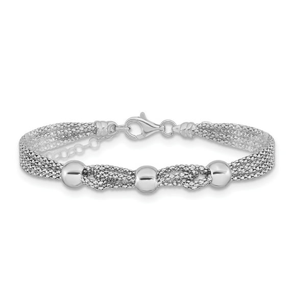 White Sterling Silver bracelet Fancy Ball (Beaded) 7.5 in 8 mm