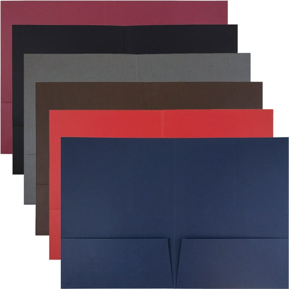 JAM Paper Linen Two Pocket Folders, Assorted Colors, 6/Pack