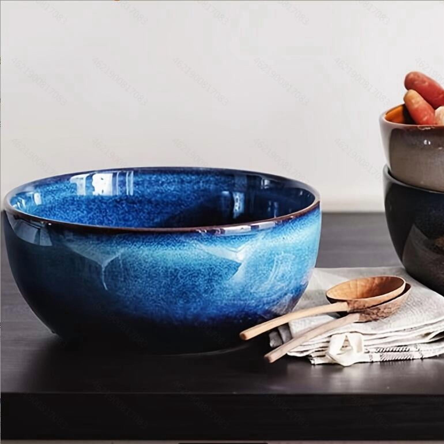 Kinglang 1Pcs 2400ml Super Big Salad Bowl Ceramic Blue Big Deep Capacity Bowl