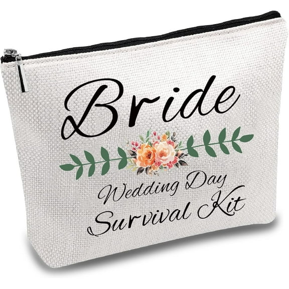 Bride Makeup Bag Bride Wedding Bag Polycotton Cosmetic Multi-Purpose Makeup Bag with Zipper Bridal Shower Gifts Canvas Party Travel Pouch Bags