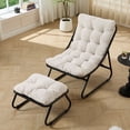 thumbnail image 2 of S-HOME European Style Patio Chair With Puffy Cushion And Foot Stool In Black Steel Frame For Living Room Spaces, White, 2 of 13