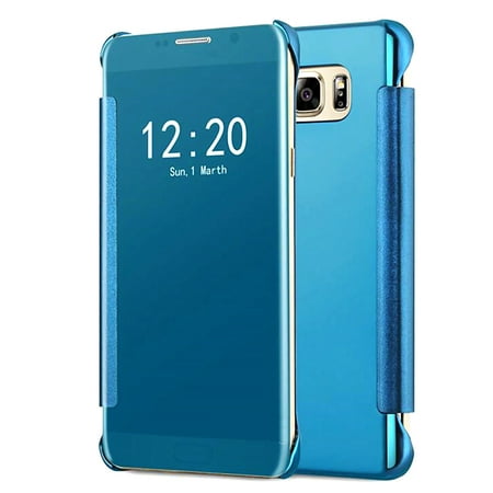 Samsung Galaxy S7 Edge Mirror View Clear Slim Flip Case Cover Blue