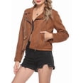 thumbnail image 2 of Women'S Faux Leather Moto Biker Short Coat Jacket Brown M, 2 of 9