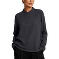 thumbnail image 2 of thefmos Women Plus Size Fall Winter Collared Long Sleeve Button Down Shirts Casual Pullover Tops Solid Loose Tunic Blouses Vacation Office Clothes, Black XL, 2 of 6