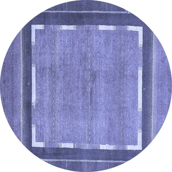 Ahgly Company Machine Washable Indoor Round Abstract Blue Modern Area Rugs, 4' Round