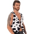 thumbnail image 3 of Doomiva Mens Cow Print Vest Costume Sleeveless Open Front Short Coats Vintage Hippie Costume Vest Black XXL, 3 of 7
