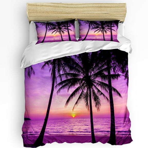 Purple Tropical Beach Sunset Bedding Set Duvet Cover Pillowcase Kids Adult Quilt Cover Double Bed S
