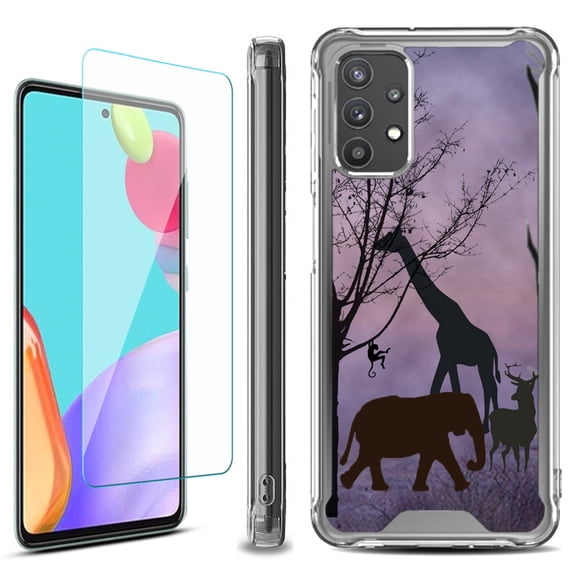Shockproof Bumper Phone Case for Samsung Galaxy A53 5G, with Tempered Glass Screen Protector, by OneToughShield ® - Twilight Safari