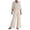 White, variant on Women's Two Piece Set, Long Sleeve Button Down Shirt and Elastic Waist Wide Leg Pants, Matching Linen Blend Resort Wear, Beach Cover Up and Loungewear Set for Women-Green