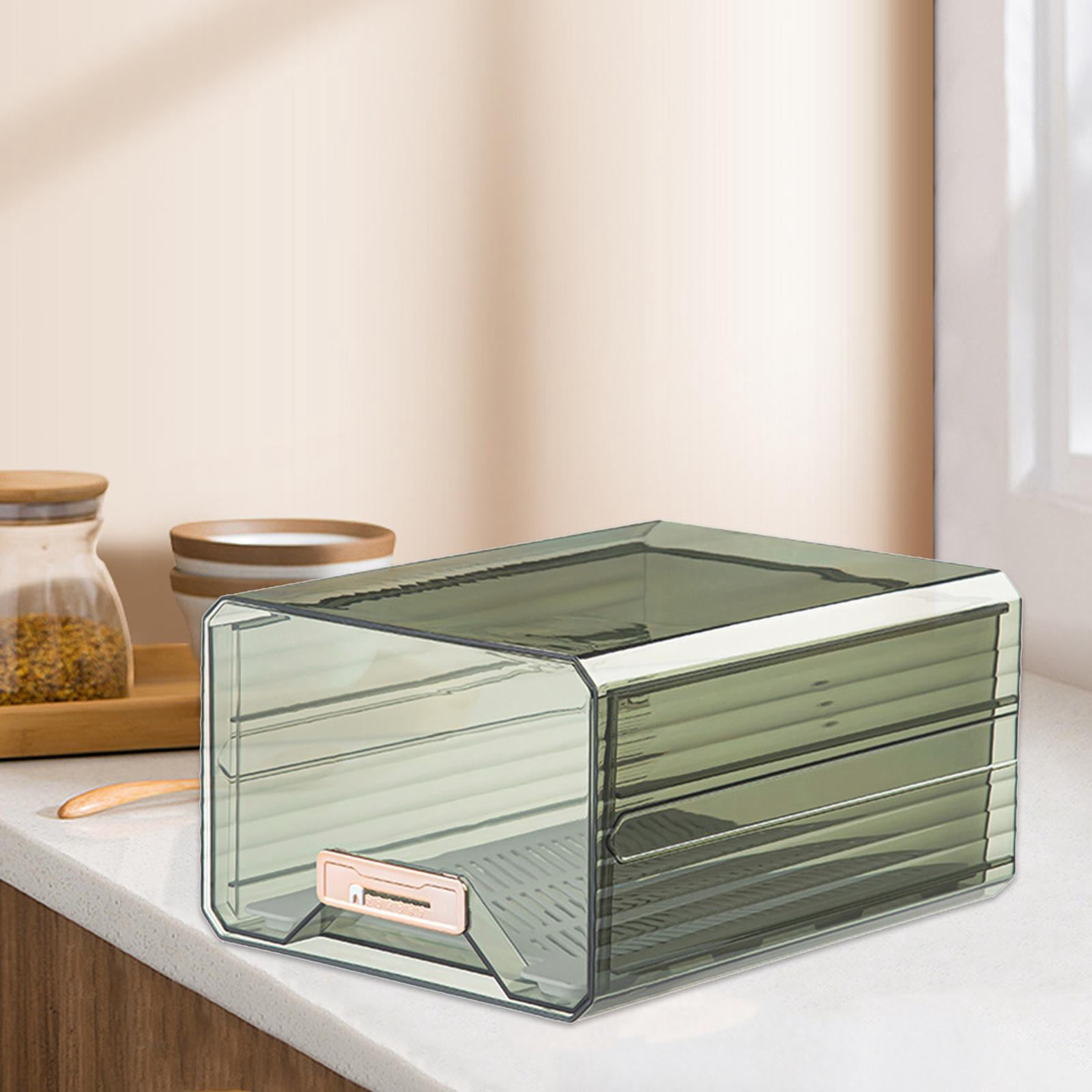 Fiocias Fridge Bin Clear with Drain Tray Fridge Organizer Box for Kitchen Countertop Green
