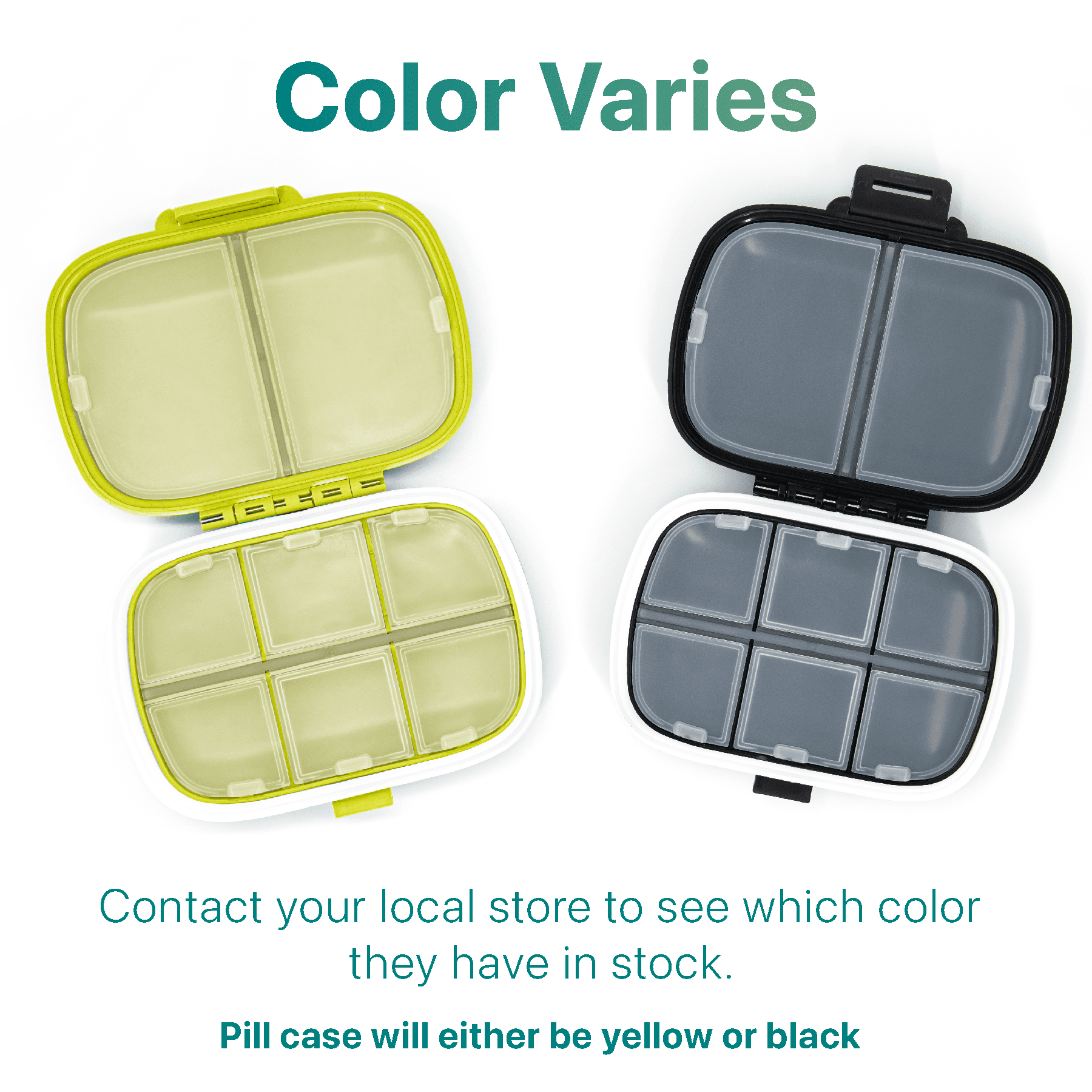 Sukuos Daily Use Pill Organizer, 8 Compartment, Easy to Open, Large Capacity, Portable, Black, 1 Pack