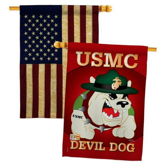 Breeze Decor BD-MI-HP-108052-IP-BOAA-D-US09-BD 28 x 40 in. Military Impressions Decorative Vertical Double Sided USA Vintage Devil Dog Americana Applique House Flags - Pack of 2