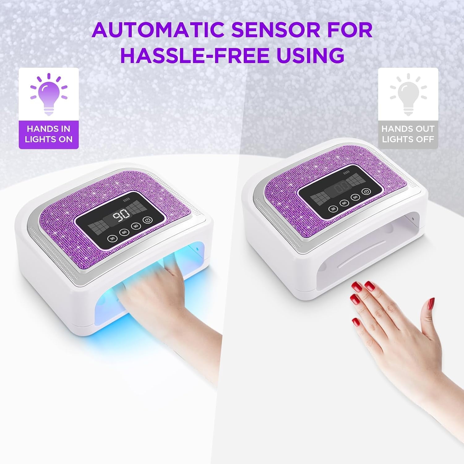 Cordless Nail Lamp, Rechargeable UV Nail Lamp for Gel Nails, LED Nail Lamp with 4 Timer Modes, Gel Nail Light Decorate with Sparkling Nail Rhinestones Diamond