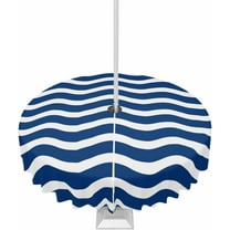 Outdoor Tablecloth with Umbrella Hole and Zipper 60R Navy Blue Ripples Stripes Table Cover for Round Tables Waterproof Tabletop Collection for Patio Garden Picnic Camping