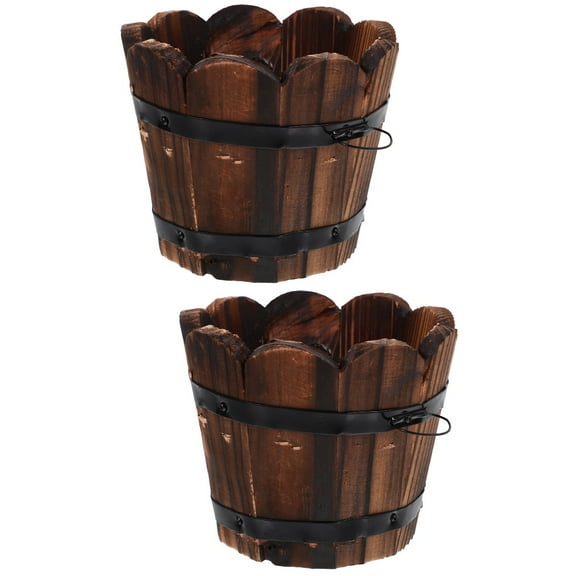 Hemoton 2-Pack Wooden Flowerpot , Reusable Vintage Style Small Planter Pots for Indoor and Outdoor Plants