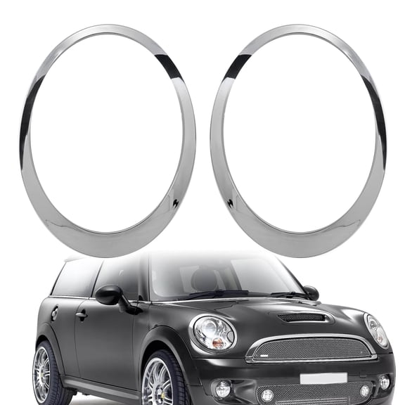 KOJEM Headlight Bezel Compatible with 2007-2015 R55 R56 R57 R58 R59 Mini Cooper Replacement for 51137149906 51137149905 Left Right Headlamp Trim Rings Plastic(ABS) Chrome