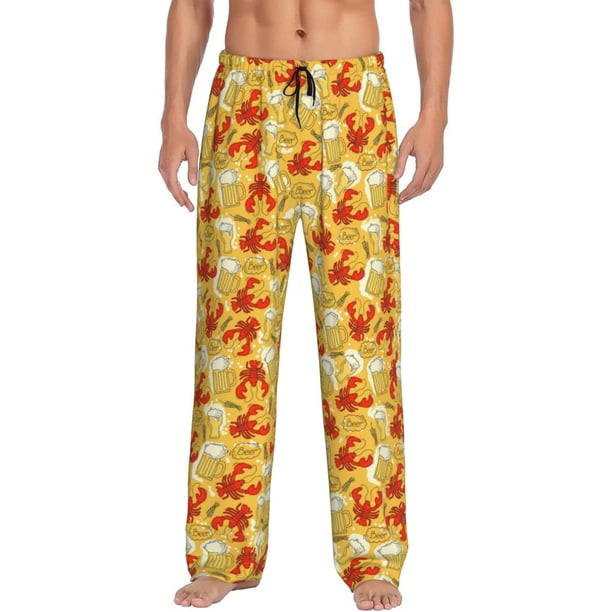 Fotbe Beer And Crawfish Pantalones de Pijama para Hombre, Pantalones de Dormir, Pantalones de Casa con Cintura Ajustable y Bolsillos-Large