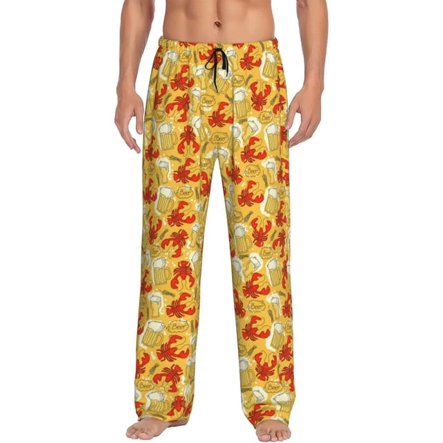Fotbe Beer And Crawfish Pantalones de Pijama para Hombre, Pantalones de Dormir, Pantalones de Casa con Cintura Ajustable y Bolsillos-XX-Large