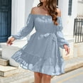 thumbnail image 2 of cfhntfmh Summer Dresses for Women Fashion Off-Shoulder Long Sleeve A-Line Dress Flowy Soft Belted Layered Mini Dress, 2 of 3