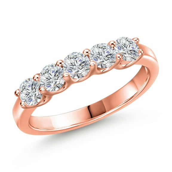 Gem Stone King 18K Rose Gold Plated Silver Lab Grown Diamond Wedding-Bands Ring for Women | 0.85 Cttw | Round 3.5MM | Gemstone April Birthstone | Size 7
