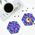 thumbnail image 4 of Lsque Flower Happy Skull Pattern 4" Drink Coasters Set of 4, PVC Leather Absorbent Coasters, Table Coaster Set Decorative Coffee Cup Coasters Housewarming Gift -Hexagon, 4 of 6