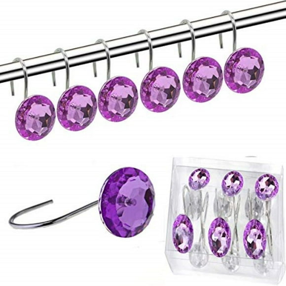 YUYIKES Shower Curtain Hooks Diamond Shape Shower Rings/Round Acrylic Decorative Rhinestones Bling Rolling Bathroom Bath Set of 12 Rings