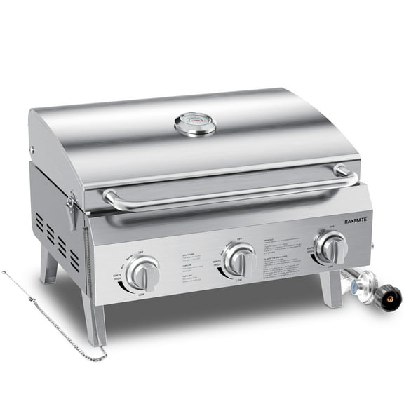 22" 3-Burner Steel Propane Tabletop Gas Grill with Foldable Legs