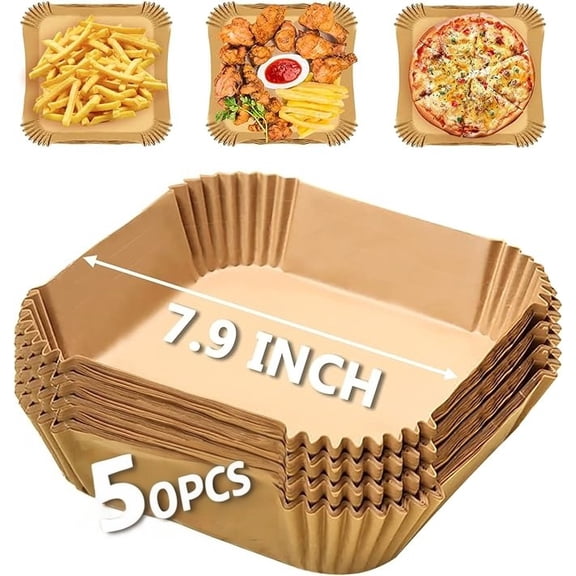Air Fryer Disposable Paper Liner 100 Pcs 7.9 Inch, Food Grade Non-Stick Oil-Proof Parchment Paper for Baking Roasting Frying, Fits 4-6QT Air Fryer, Microwave Oven Steamer Use