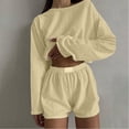 thumbnail image 2 of Womens 2 Piece Outfits Women's Casual Hollow Out Shorts Suit Long Sleeve Round Neck Spring Summer Everyday Wear Relaxed Outfit Stylish Two Piece Set, 2 of 4