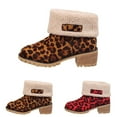 thumbnail image 4 of XIMIN Women's Leopard Print Fur Snow Ankle Booties Comfortable Chunky Block Heels Slip On Fleece Lined Mid Calf Boots Casual Fashion Winter Outdoor Shoes, 4 of 5