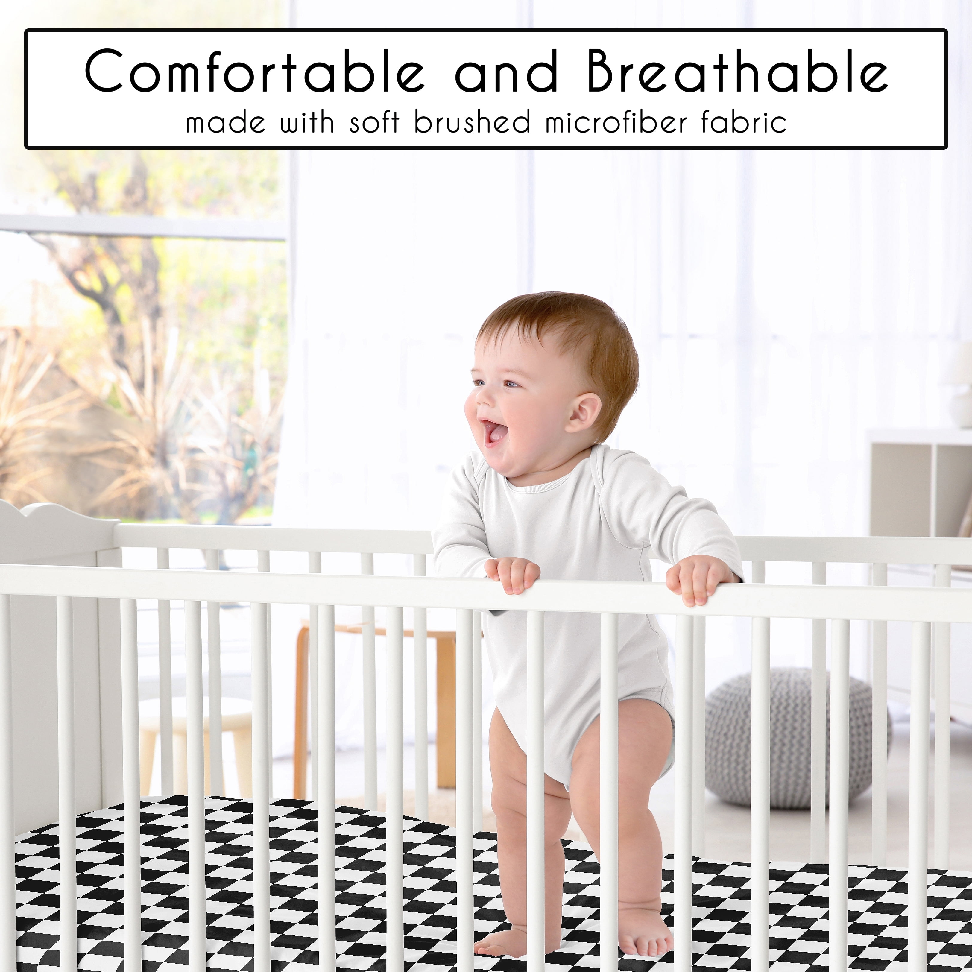 Sweet Jojo Designs Black and White Gingham Checkered Plaid Boy, Girl, Unisex/Gender Neutral Mini Fitted Crib Sheet