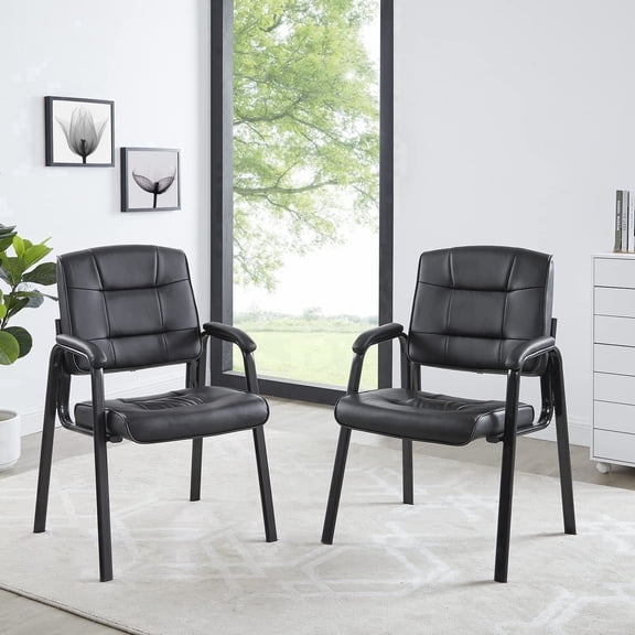 Naomi Home Mindy Office Guest Chair Set of 2, Heavy Duty Leather Executive Waiting Room Chairs, Lobby Reception Chairs with Padded Arm Rest, Side Chair, Conference Room Chairs Set of 2- Black