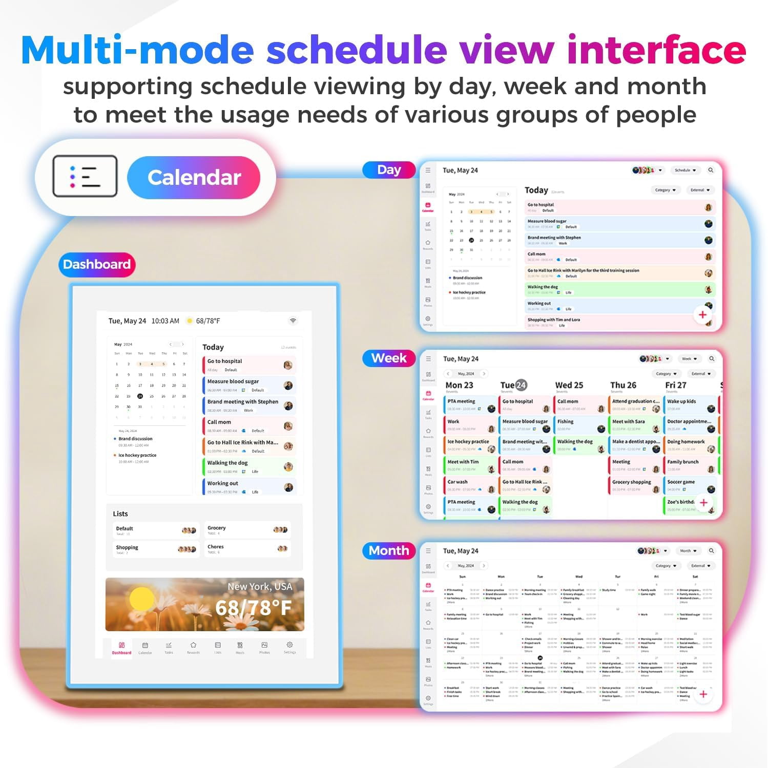 10.1 Inch Smart Digital Calendar with LED Reminder Light – HD Touchscreen Family Planner & Calendar with Chore Chart & Meal Planner