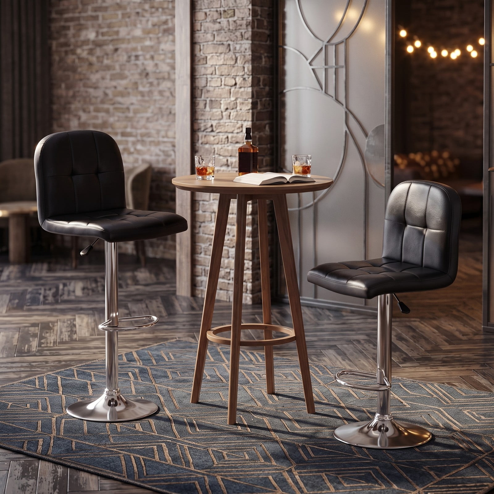 Furnibear Swivel Bar Stools Set of 2, 24-32 Inch Adjustable Height Counter Barstools with Footrest and Backrest, 360 Degree Swivel Faux Leather Cushioned, Black
