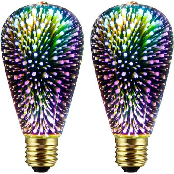 2 Pack Infinity 3D Light Fireworks Effect ST19 LED Light Bulb - 3W 120V Fairy Multicolor Light Bulb Disco Light Bulb Colorful Light Bulb, Party Light Bulb, Stain Glass Light Bulb, Firework Light Bulb
