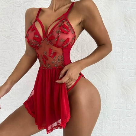 

ZHIYU Womens Underwear Butterfly Embroidery Large Mesh Fashion Pajama Suit