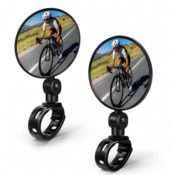 Handlebar Bike Mirror 2 Pack, 360° Adjustable Rear View Mirror for Mountain Bike, Road Bike & Electric Bike – Shatterproof Wide-Angle Lens, Tool-Free Installation