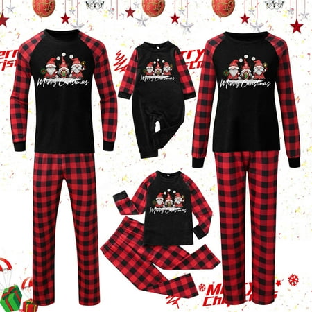

Matching Family Pajamas Sets Christmas PJ s Sleepwear Santa Claus Printed Top with Plaid Bottom