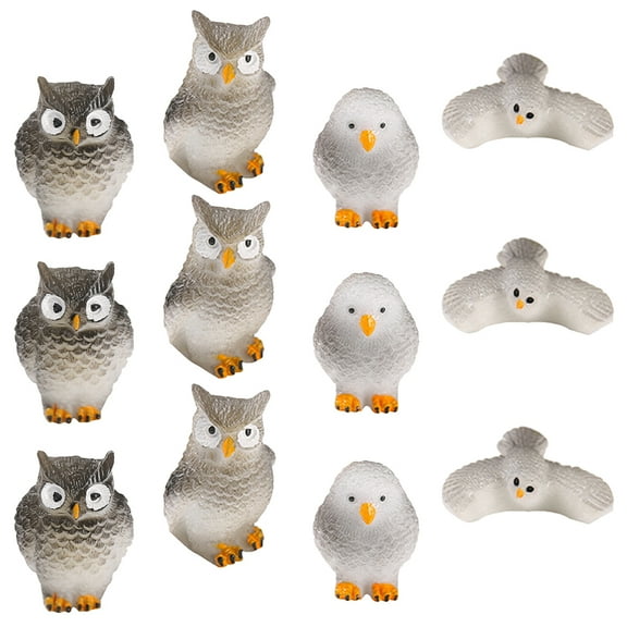 Set of 12 Adorable Owl Figurines for Garden and Outdoor Decor, Cartoon Style Miniature Statues Collection for Home and Landscape