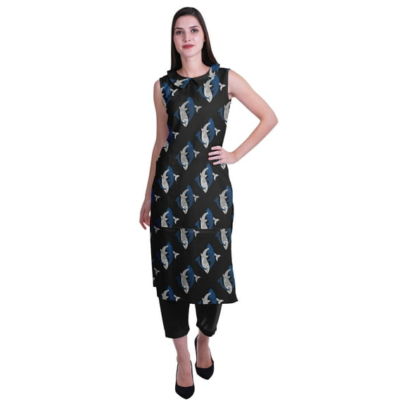 Moomaya Peter Pan Collar Sleeveless Kurta With Pants 2-Pcs Ethnic Suit Set For Women