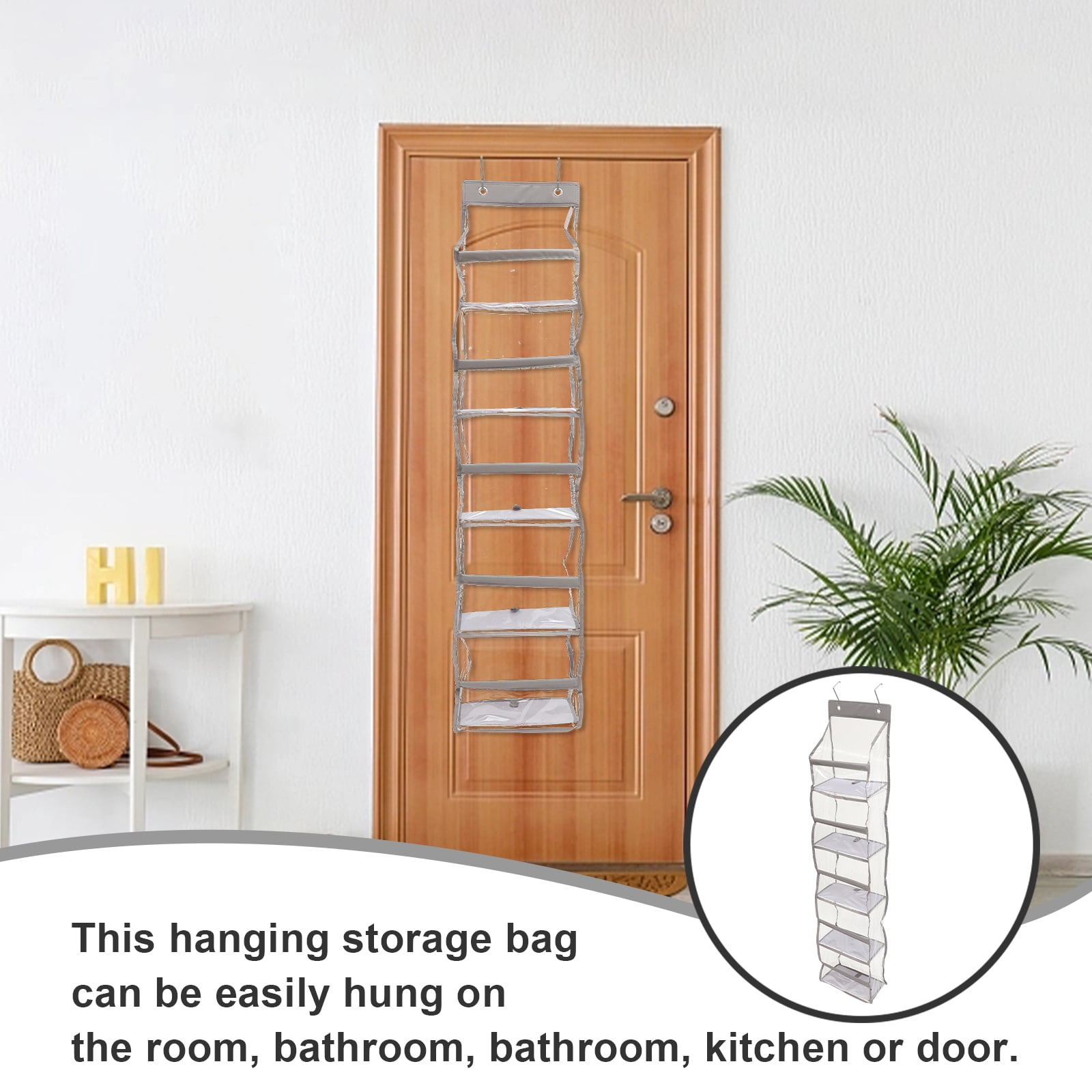 FENGGUIQU Transparent PVC Door Hanging Shoe Organizer Bag, Multi-Layer Space-Saving Storage Solution for Home, Simple and Practical Design